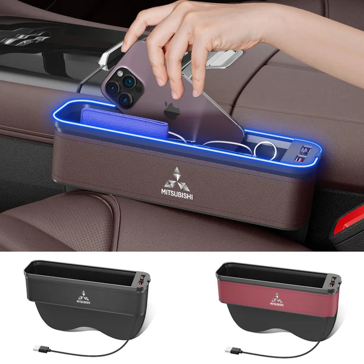 Car Seat Gap Organizer USB Charging Multifunction Storage Box For Mitsubishi Outlander Pajero Lancer EX Evolution X Ralliart Asx