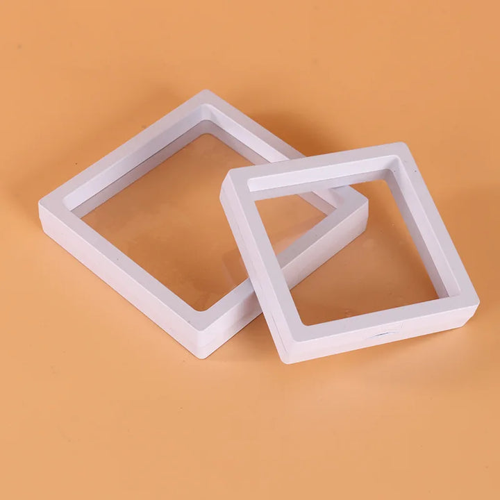 PE Membrane Transparent Jewelry Display Box Case Ring Necklace Bracelet Organized 3D Floating Square Frame Storage Collection