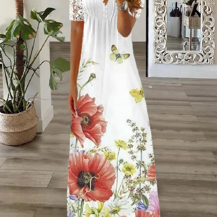 Bohemian Ladies Maxi Dress Office Lady Streetwear New Spring Summer Long Sleeve Women Casual Printed Fashion V-Neck Party Dress