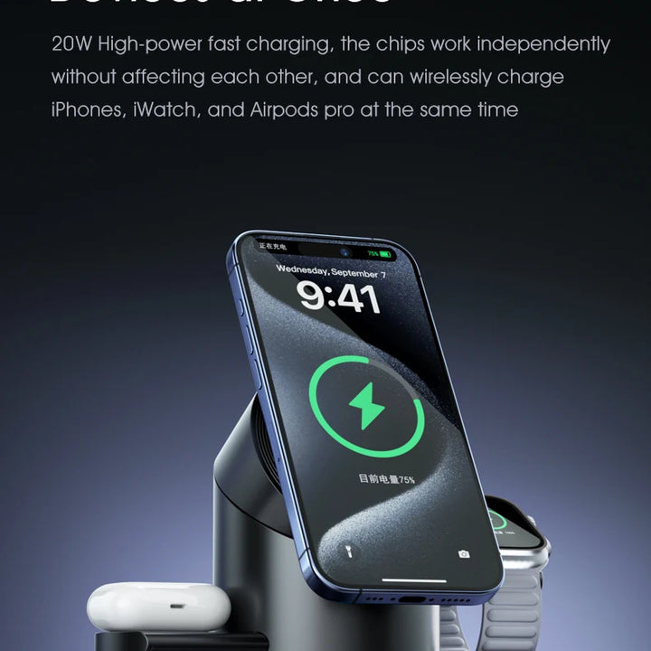 Qi2 3 in 1 Magnetic Wireless Charger Touch Roating for Iphone 16 15 14 Pro Max, Iwatch Earphone Fast Charging Base