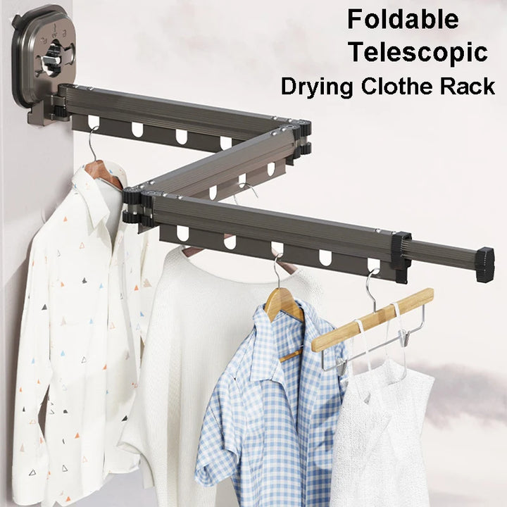 Wall Mounted Clothes Hanger Foldable Telescopic Coat Hangers No Punching Clotheshorse Indoor Balcony Simple Drying Clothe Rack