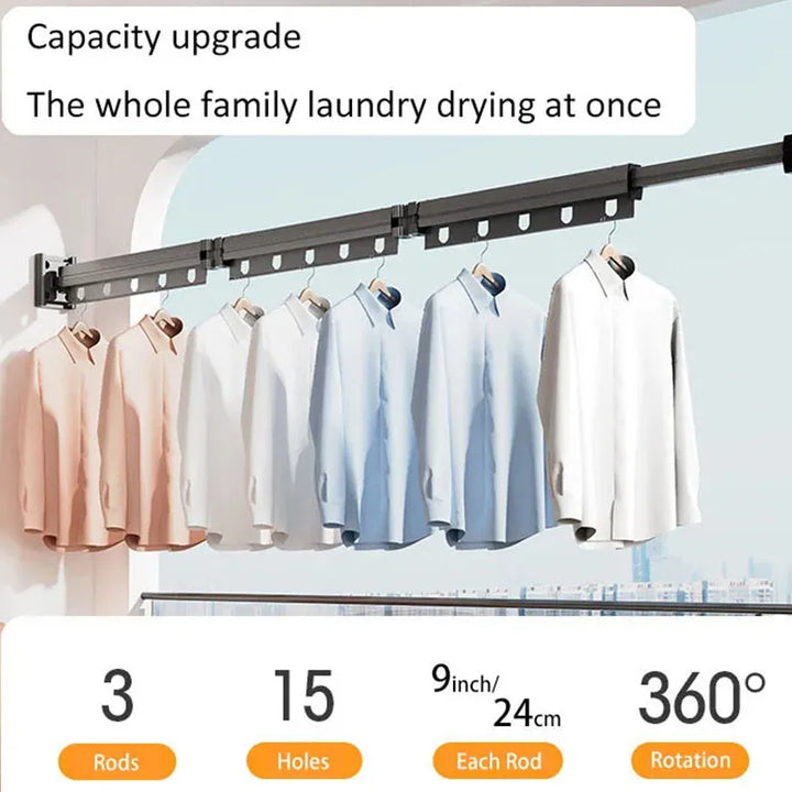 Aluminum Alloy Folding Drying Rack Space Saver Clothes Dryer Wall-mounted Collapsible Drying Rack No Balcony Clothes Hanger