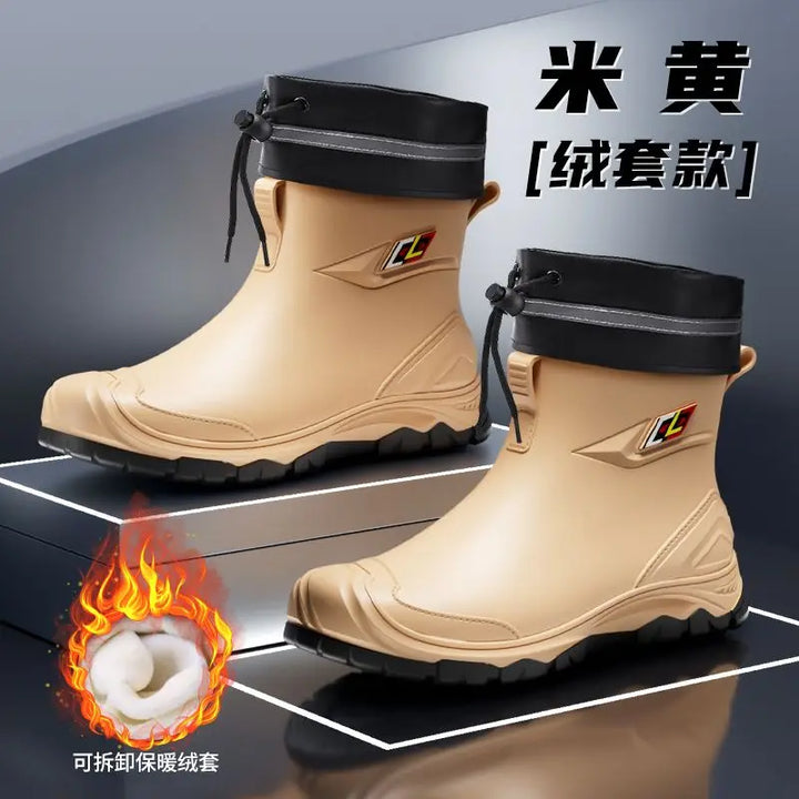 2024 New Men's Water Boots Non-slip Work Rubber Shoes Outdoor Rain Boots Men's New Waterproof Shoes Casual Camping Fishing Shoes