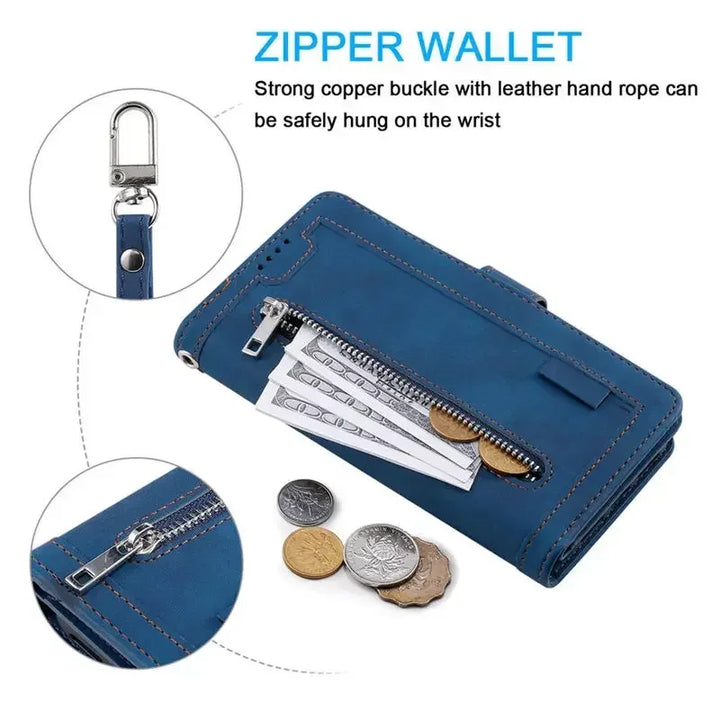 Zipper Wallet Case For Oneplus 12 11 11R 10T 10R 5G Multi 9-Card Slot Leather Flip Cover For One Plus 10 Pro 9 9R 8 8T 7 7T 6 6T