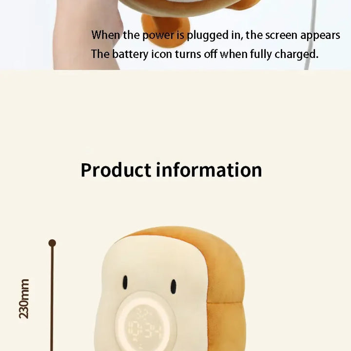 Cartoon Plush Toast Digital Alarm Clock with USB Charging, Kids Desktop Electronic Clock with Vibration Function, Bedside Decor