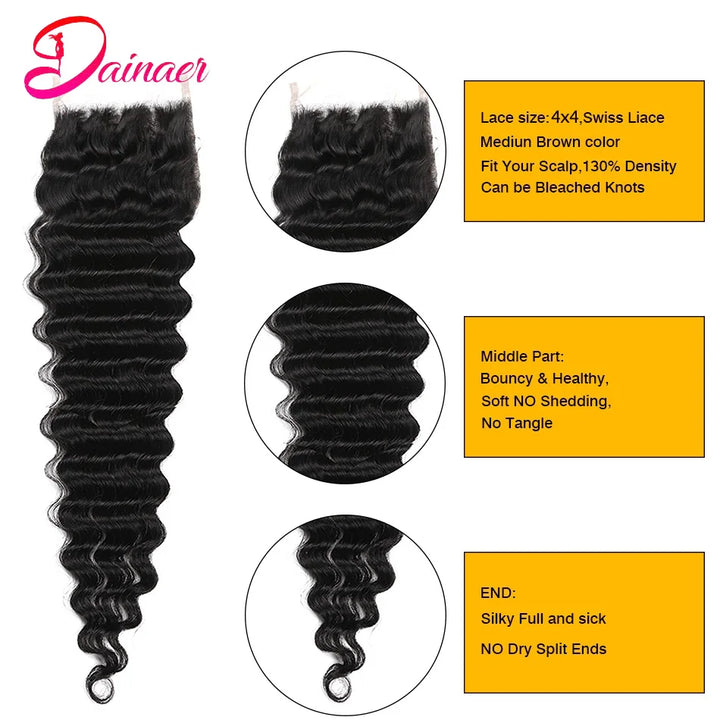 Deep Wave Bundles With Closure Brazilian Human Hair Weave Bundles With Closure Deep Wave Hair 4Bundles With 4x4 Lace Closure