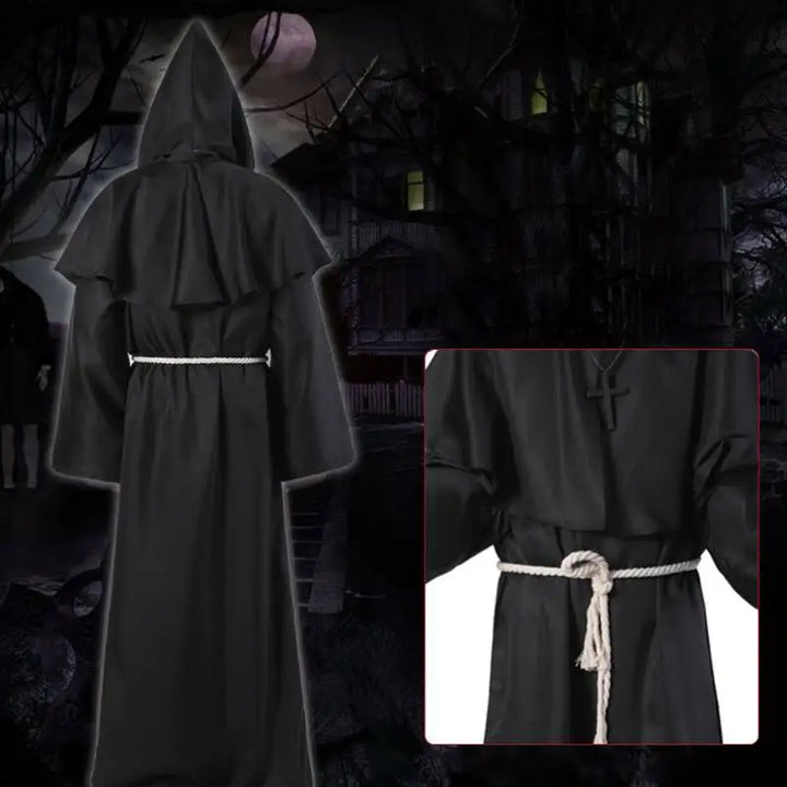 Halloween Wizard Costume Cosplay Medieval Hooded Robe Costume Monk Friar Robes Priest Costume Ancient Clothing Christian Suit