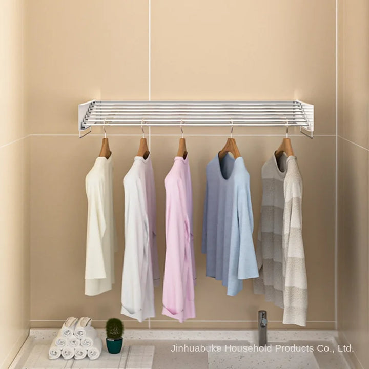 Indoor folding clothes hanger wall mounted invisible clothes hanger balcony hanging clothes pole hidden towel rack