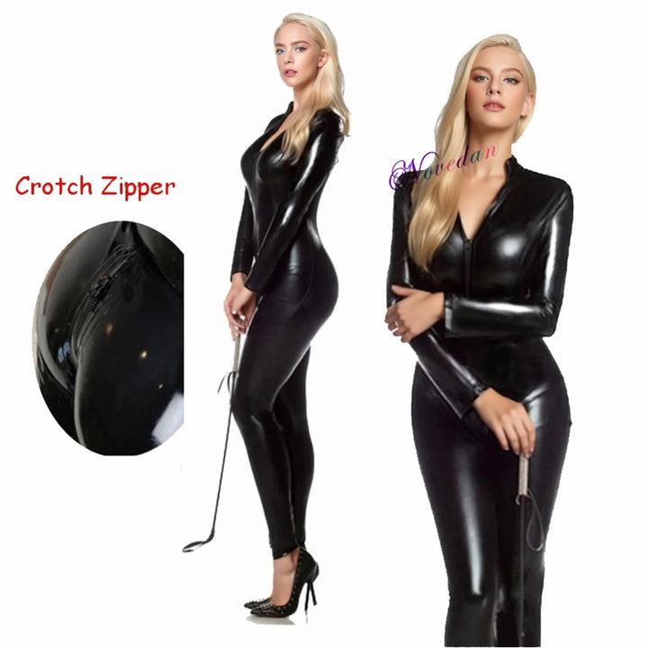 Metallic Latex Bodysuit Shiny Catsuit Sexy Women Zentai Full Body Suit Costume Halloween Party WetLook PVC Leather Unitard