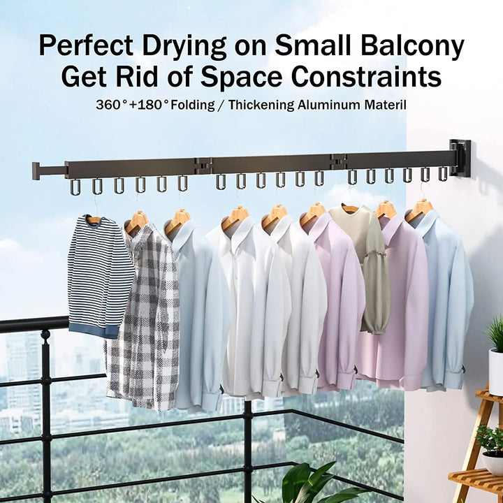 Folding Clothes Hanger Wall Mount Retractable Cloth Drying Rack Indoor & Outdoor Space Saving Aluminum Home Laundry Clothesline