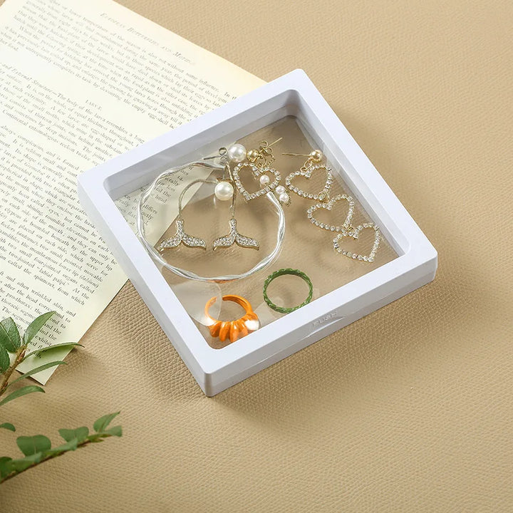 3D Floating Picture Frame Shadow Box Jewelry Display Stand Ring Pendant Holder Protect Jewellery Stone Presentation Case