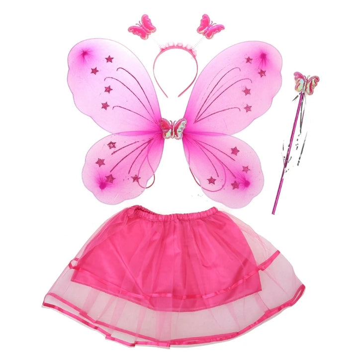 4Pcs/Set Kid Fairy Costume Set Ladybird Bee Glitter Cute Wing Striped Layered Tutu Skirt Wand Headband Dress Up Halloween Outfit