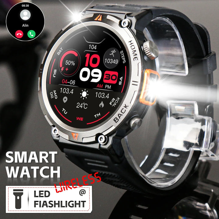 2024 Bluetooth Call Smart Watch For Men Full Touch Screen Health Monitor Clock With Flashlight Men SmartWatch For IOS Android