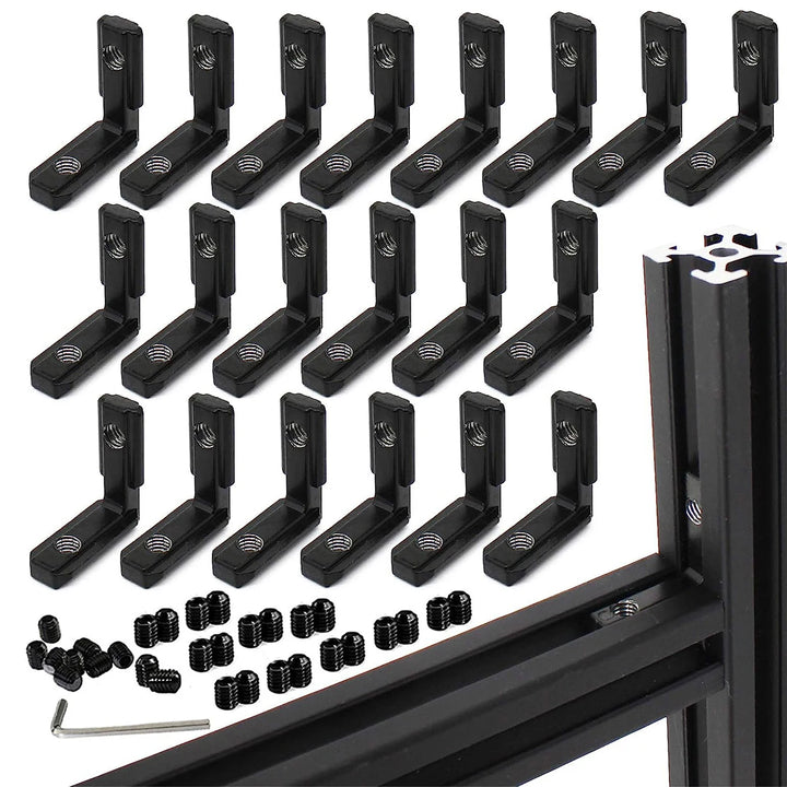 20pcs  Black 2020 Series L-Shape Interior Inside Corner Connector Joint Bracket with Screws for 20x20 Series Aluminum Extrusion