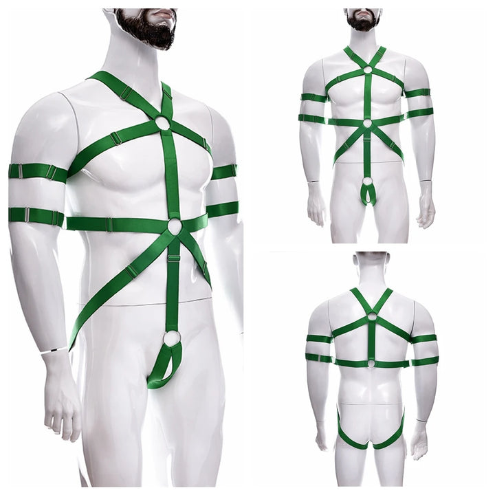 Male Full Body Harness Cage Adjust Set Mens Gay Hollow Elastic Bondage Harness Sexy Lingerie Fetish Nightclub Costume