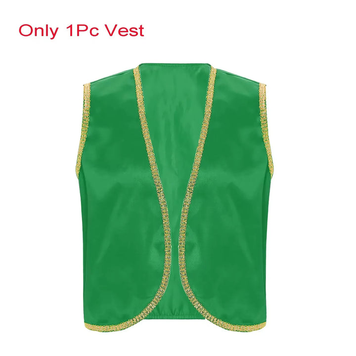 Mens Arab Prince Costume Persian Arabian Aladin Halloween Role Play Sleeveless Vest Waistcoat with Pant Suit Carnival Outfits