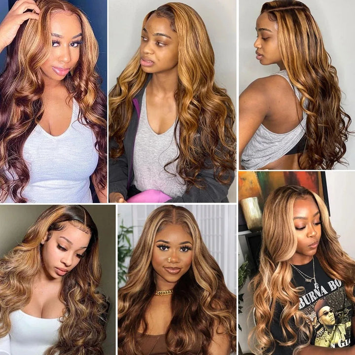 Body wave 40 Inch 13x4 Lace Front Human Hair 13x6 Lace Frontal Wig Curly Highlight Brazilian 180 Density For Black Women