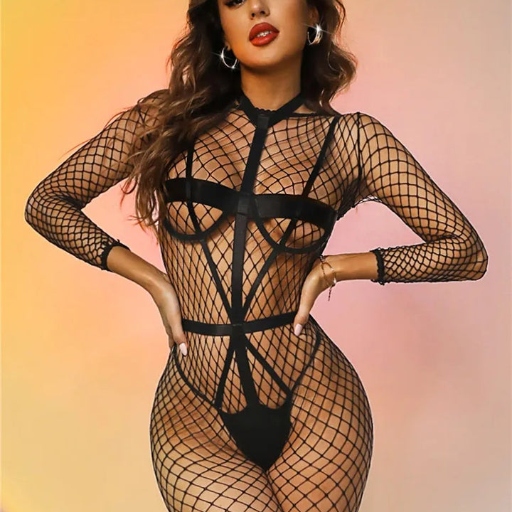 Lingerie Bodysuit Sexy Open Crotch Bodystocking Erotic Mesh Underwear Crotchless Outfits for Woman Jumpersuits Costumes