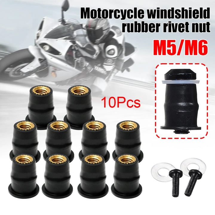 30PCS M5 M6 Motorcycle Windscreen Windshield Bolts Screws Metric Rubber Well Nut Fastener For Honda Suzuki Yamaha Kawasaki