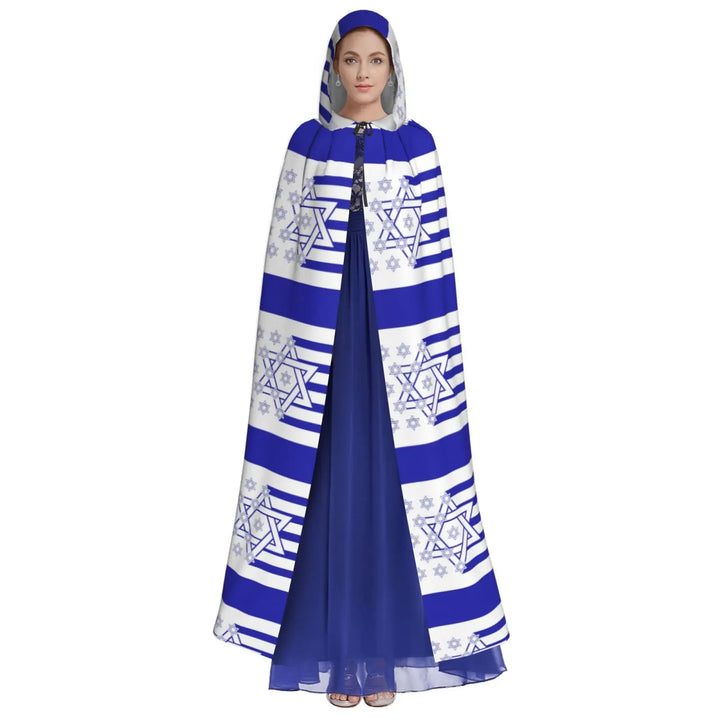 Israel Adult Cloak Cape Hooded Star Of David Blue Jewish 3D Medieval Costume Witch Wicca Vampire Elf Purim Carnival Party