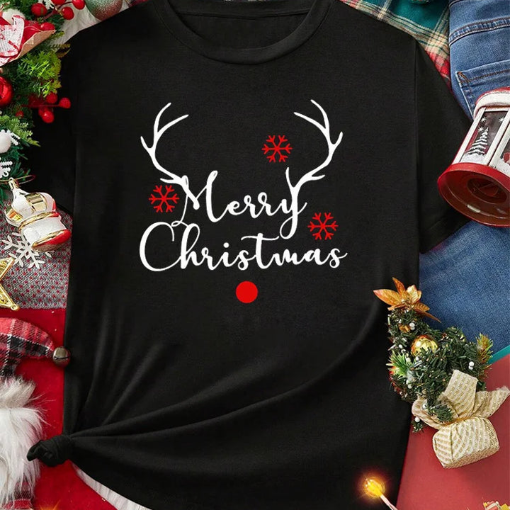 Casual Christmas Santa Claus T-Shirt for Women Loose Round Neck Short Sleeve Female T-shirt Tops Suitable for All Season