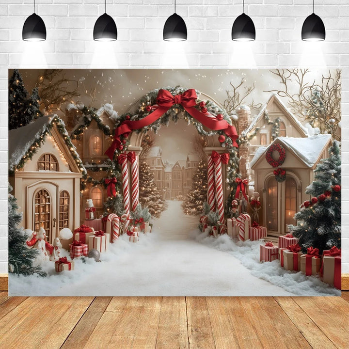 North Pole Theme Christmas Photography Backdrop Winter Snowman Xmas Tree Candy Kids Portrait Background Photo Studio Props