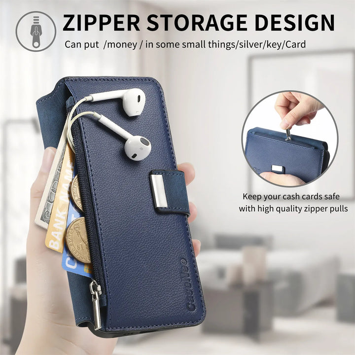 Zipper Flip magnetic suction detachable Back Cover For Honor X7b Card slot wallet shockproof Phone Case For Honor X7b 6.8 inch