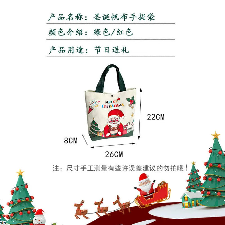 2024 New Christmas Gift Bag Cartoon Print with Portable Santa Claus Snowman Handbag Canvas Bag Bolsa De Regalo De Navidad