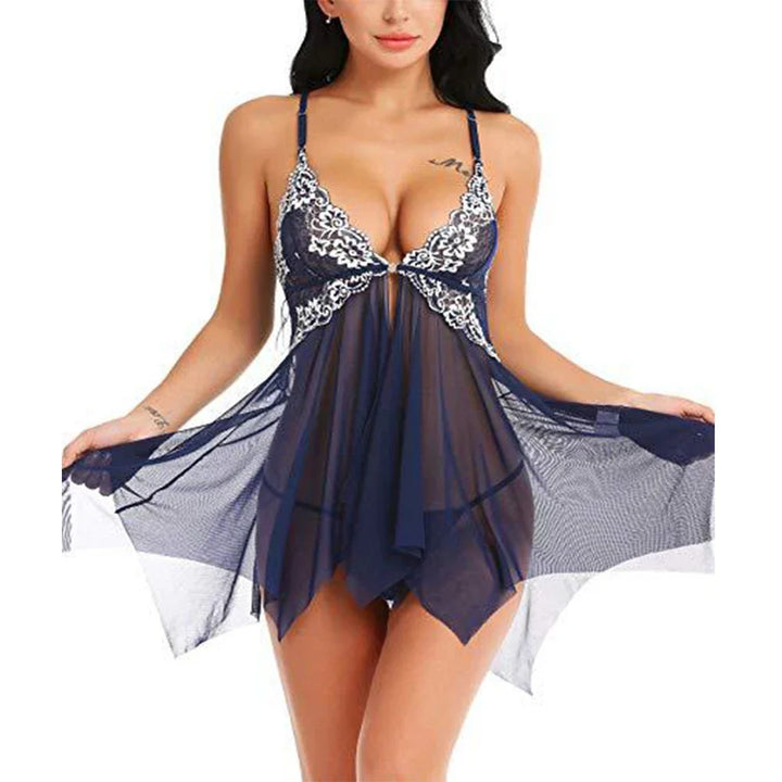 Erotic Clothes Sexy Women Sleepwear Hot Erotic Lingerie Women Front Closure Babydoll Lace Mesh Sleepwear Set Evening Dress