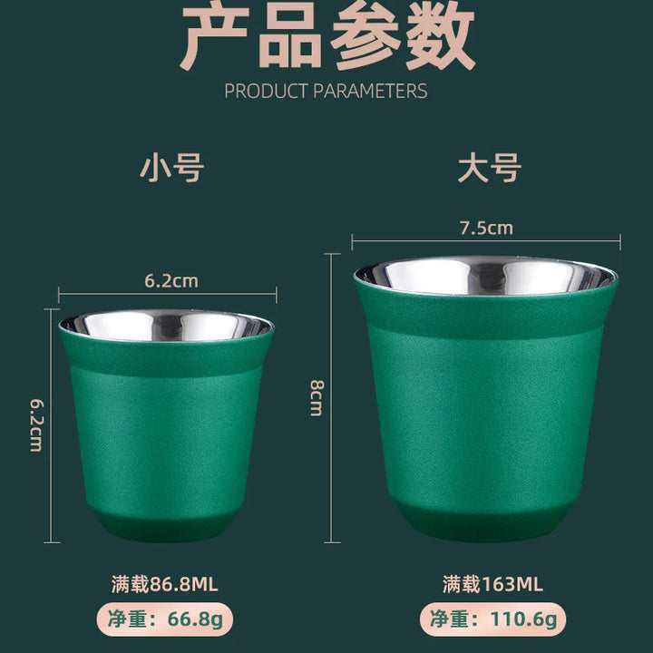 304 Stainless Steel Double-layer Coffee Cups, Insulated Tea and Water Cups, Beer Cups, Capsule Coffee Cups