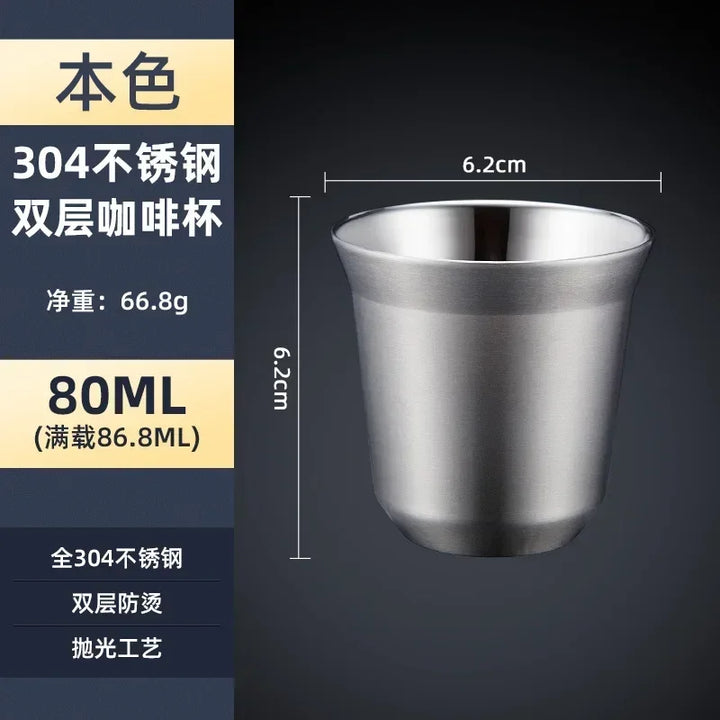 304 Stainless Steel Double-layer Coffee Cups, Insulated Tea and Water Cups, Beer Cups, Capsule Coffee Cups