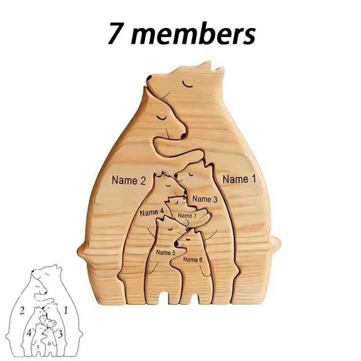 Art Wooden Bear Family Puzzle Personalized Name Custom Home Decor Thanksgiving Christmas Heartwarming Gift for Baby Mom