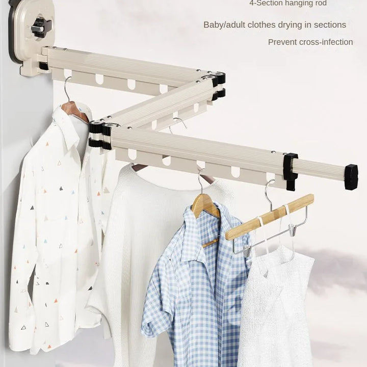 BEISHI Suction Cup Retractable Cloth Drying Rack Household Wall Mount Laundry Drying Rack for Drying Towel Clothes Space Saving