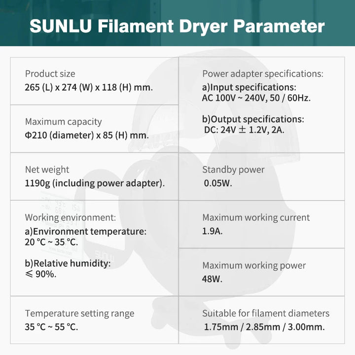 SUNLU 3D Filament Drying Box Filaments Storage Holder FDM 3D Filament Dryer FilaDryer S2 Fast Shipping