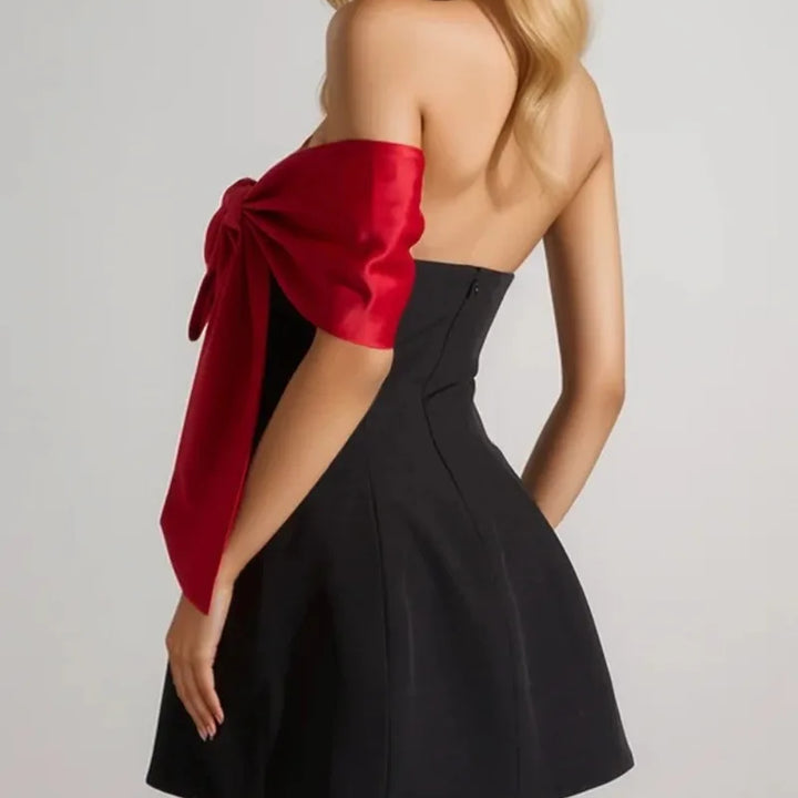 Sexy Backless Sleeveless Bow Strapless Dresses for Summer Women's Dress New Bow Slash Neck Skinny High Waist Mini Dress Woman