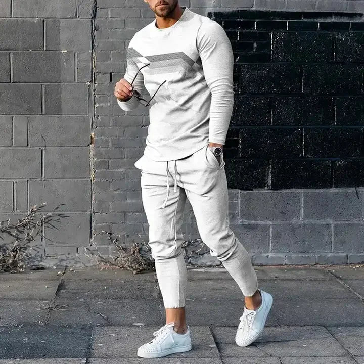 Men's Long Sleeve T-shirts and Pants Two Piece Color Geometry 3D Printed Men's Sets Casual Suit nike tech fleece