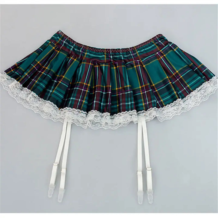 New Hot Sexy Lingerie Youth Student Style Plaid Skirt Lace Hemline Elastic Belt Comfortable for Women Cosplay Passion Night