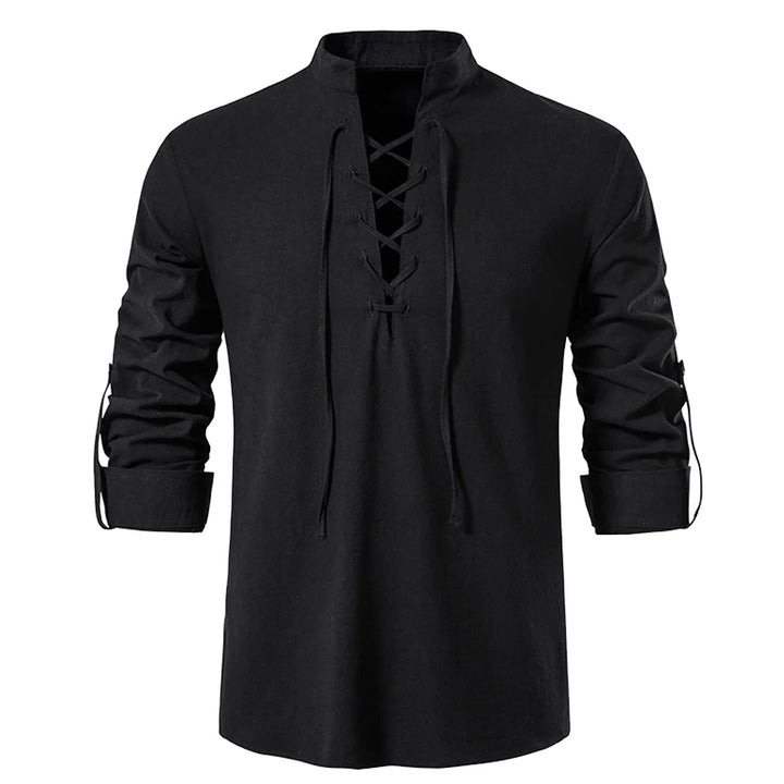 Mens Pirate Shirt Viking Retro Renaissance Medieval Gothic Victorian Halloween Costume Casual Cotton Linen Lace Up Hippie Shirts