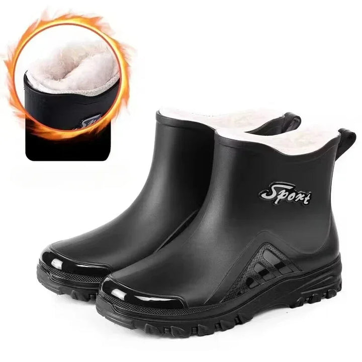 Men's Rain Boots Outdoor Fishing Boots Fashion Waterproof Kitchen Rubber Shoes Non Slip Work Botines Winter Warm Men Ankle Boots