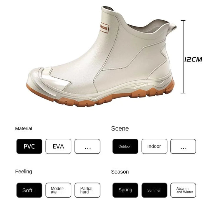 Fashion contrast color black red sole short rain boots men's outerwear versatile non-slip wading khaki rubber shoes