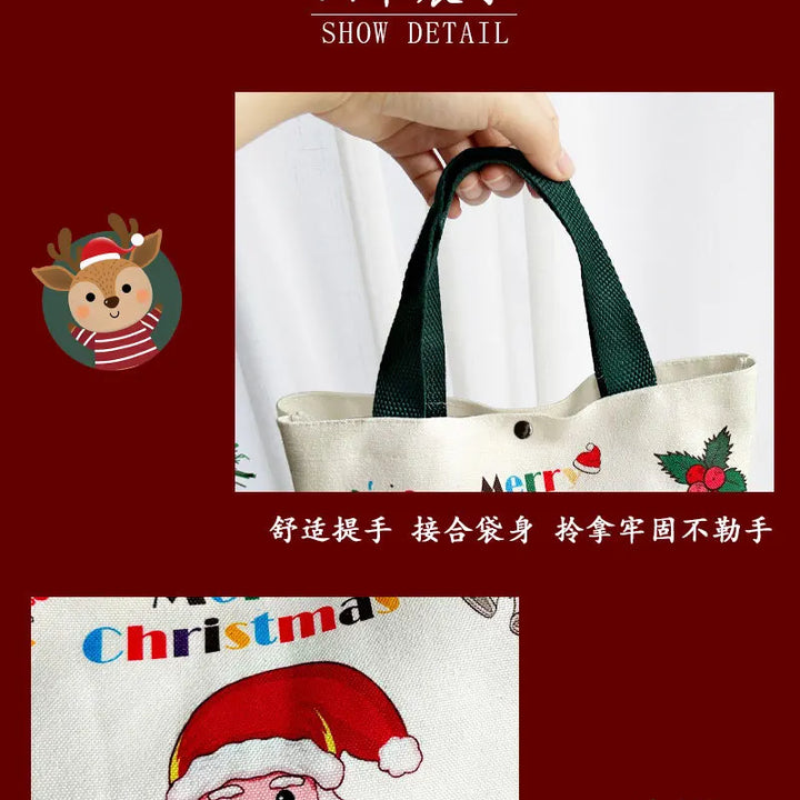 2024 New Christmas Gift Bag Cartoon Print with Portable Santa Claus Snowman Handbag Canvas Bag Bolsa De Regalo De Navidad