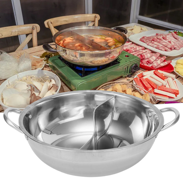 30cm Twin Divided Hot Pot Stainless Steel Hotpot Kitchen Cooker Gas Stove Compatible Pots Home Kitchen Cookware Soup Cooking