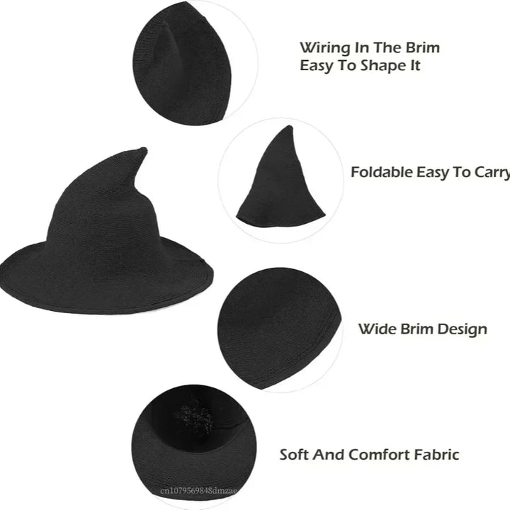 Cospaly Halloween Costume Twist Hat Witch Hat Black Velvet Witch Hat Wizard Velvet Hat Role-playing Accessories