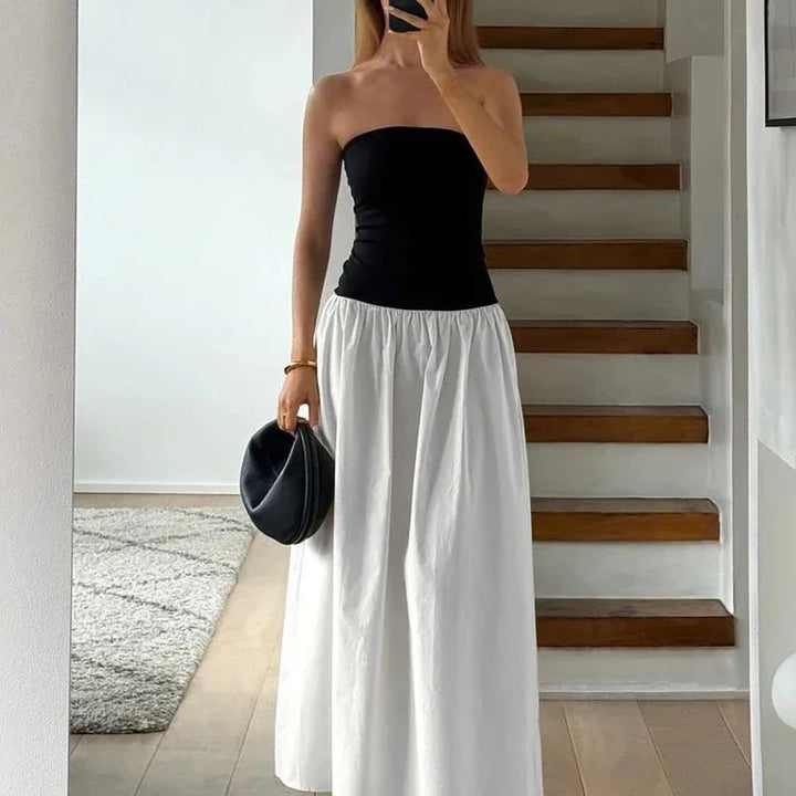 Tossy Summer Fashion Pleated Mini Dress For Women Backless Patchwork Slim Contrast Elegant Party Dress Female Mini Dress 2024