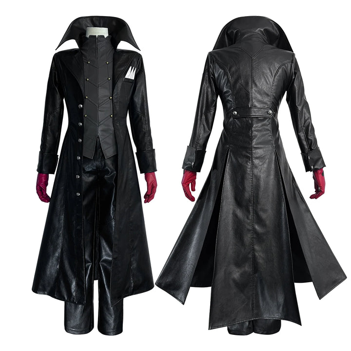 HOLOUN P5 Game Ren Amamiya Cosplay Costume Wig Mask Joker Faux Leather Coat Pants Vest Gloves Daily Wear Cos Convention Rose Net