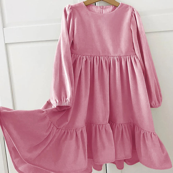 Spring AutumnGirls Dress Ruffles Long Sleeve Girl Velvet Retro Kids Party Dress Girl Princess Dress Children Clothing 6-12Y