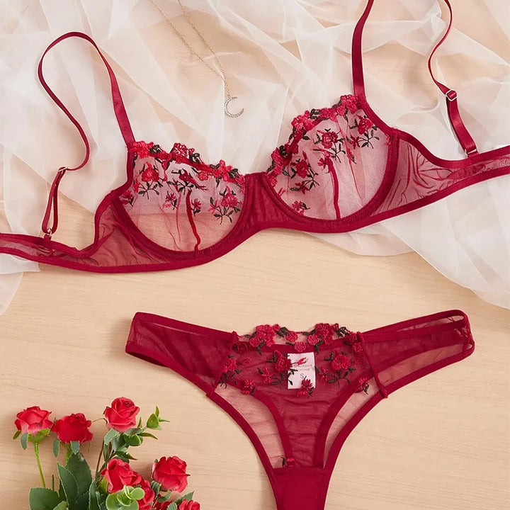 2024 Sexy Santa Bow Porn Red Underwear 3-Piece Hollow Perspective Bra Set Women Sexy Body Solid Thong And Sex Lingerie Ultra Hot