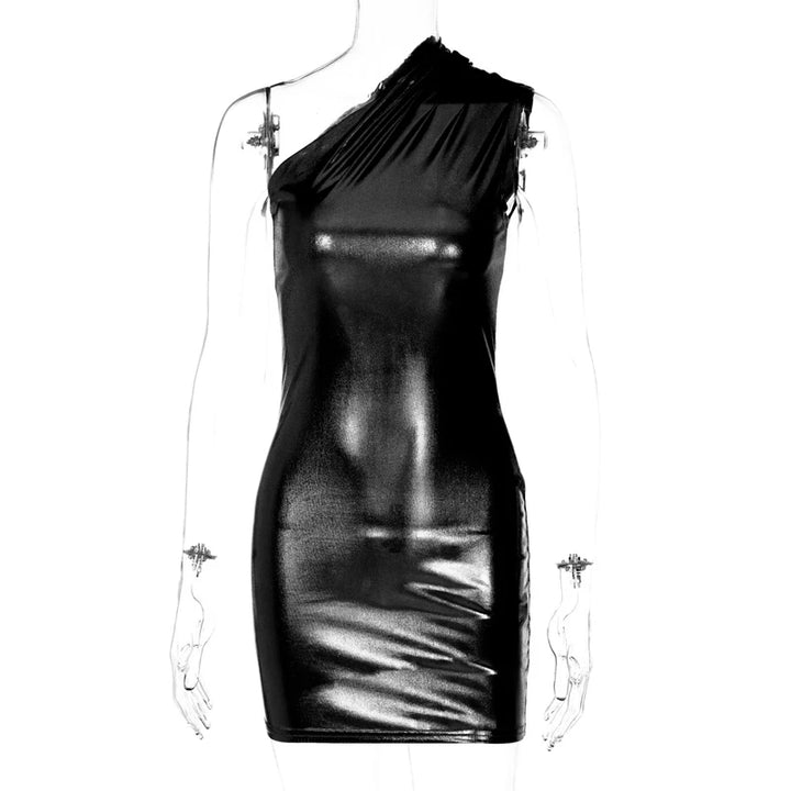 One Shoulder Metallic Mini Dress Night Club Black Bodycon Dress Sleeveless Tight Short Summer Dress Women 2023 Trendy