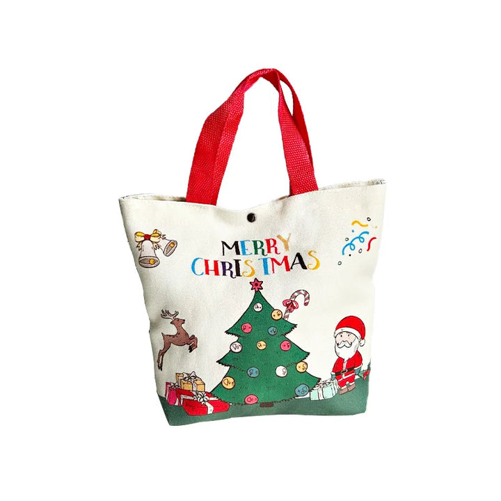 2024 New Christmas Gift Bag Cartoon Print with Portable Santa Claus Snowman Handbag Canvas Bag Bolsa De Regalo De Navidad