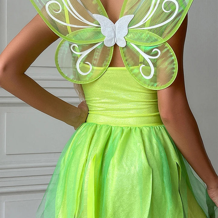 Women 2 Piece Cosplay Costume Fairy Elf Dress with Butterfly Wing Fairy Costume for Themed Party